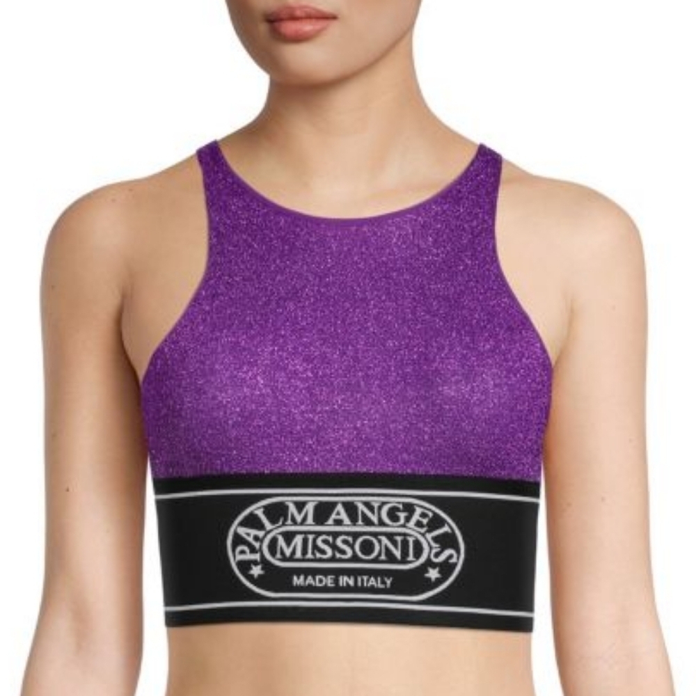 New Palm Angels x Missoni Lurex Crop Tank Top Sparkly Purple Sz XS